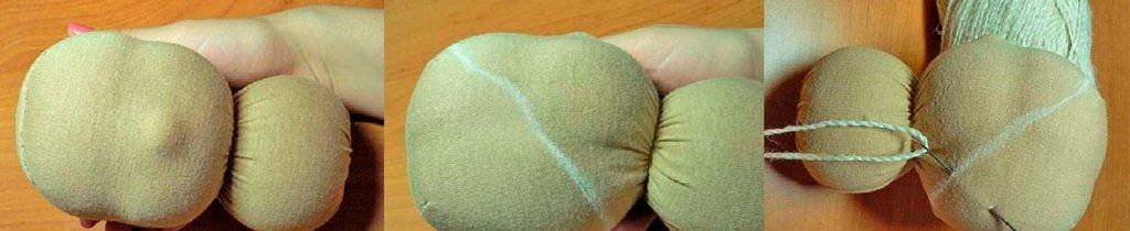 Steps for sculpting a Waldorf doll's head with threads