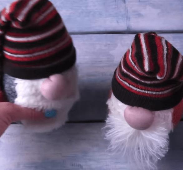 Two finished sock gnomes side by side