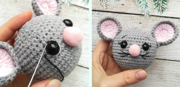 Как связать елочную игрушку «Мышкошарик»