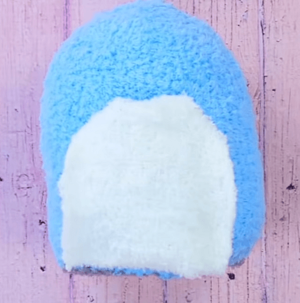 Blue penguin blank made from a sock with a white belly