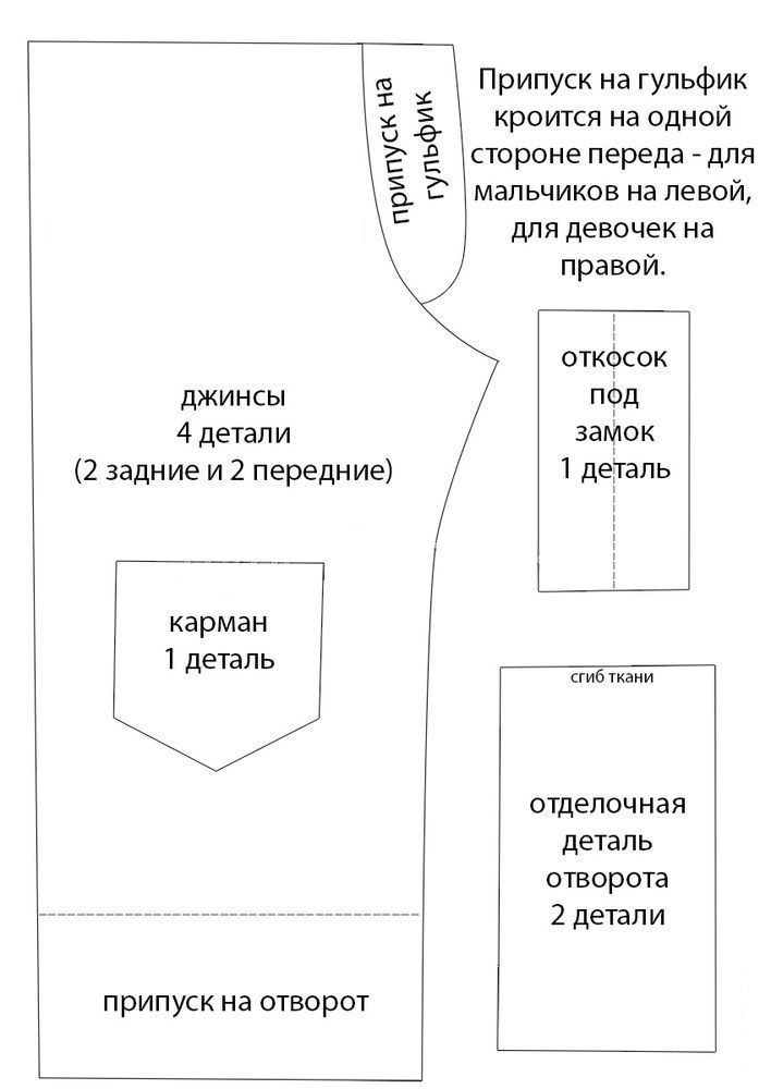 Выкройка деталей штанов для пупса Антошки