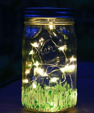 Fairy-tale LED night light in a glass jar